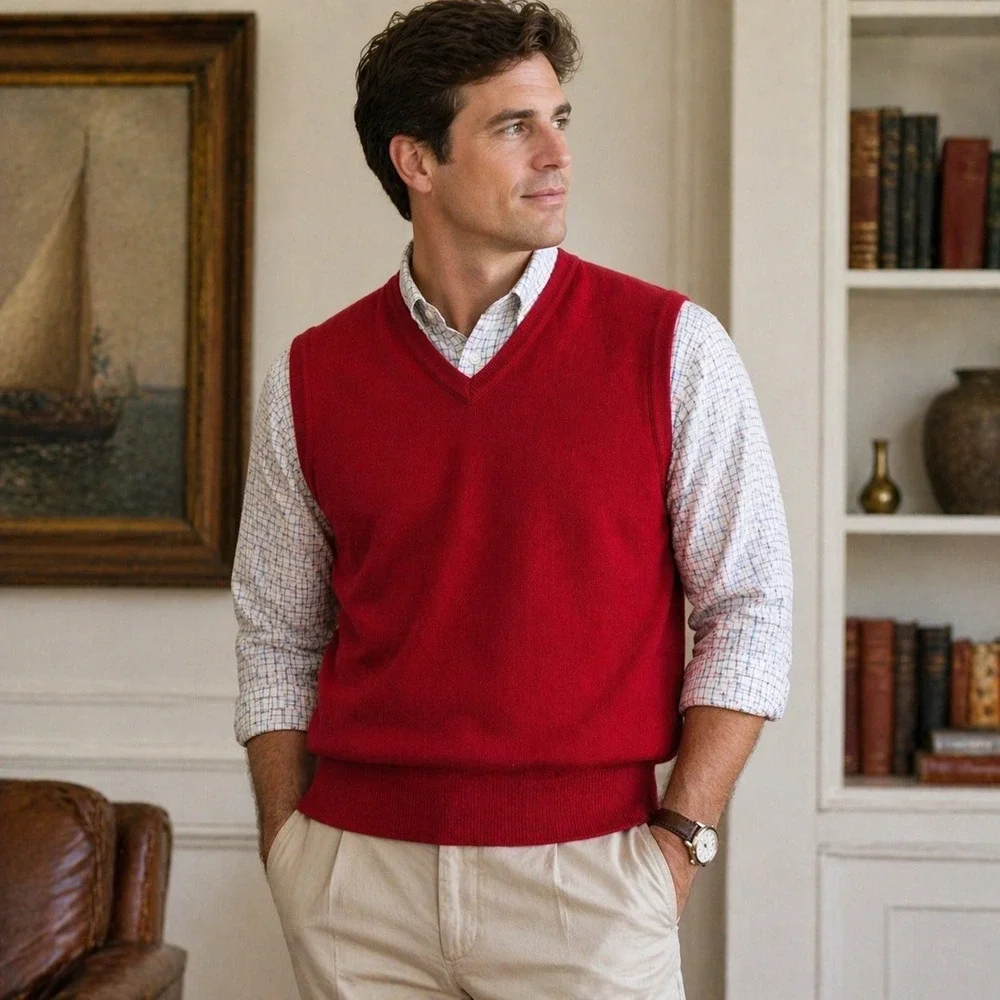 Vintage Cypress Links Sweater Vest Mens L Red 100% Cotton Made USA Preppy Golf